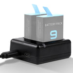 Caricabatterie USB per doppia batteria con cavo e indicatore luminoso per GoPro HERO9 Black / HERO10 Black, For GoPro HERO9 Black
