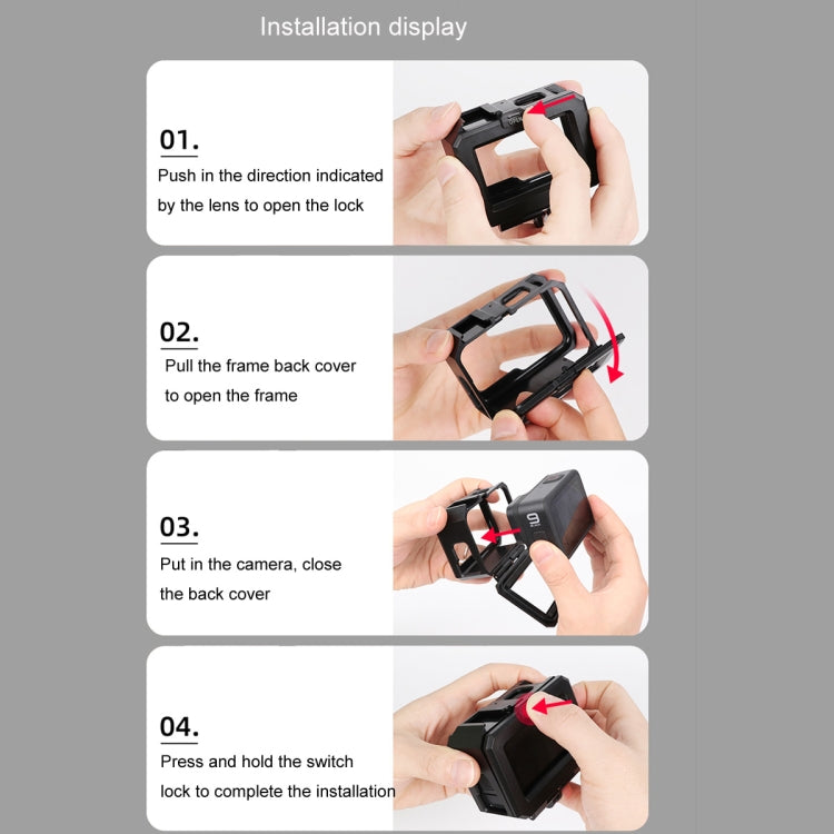 Per GoPro HERO10 Black / HERO9 Black Custodia protettiva per montaggio su telaio con bordo in plastica ABS con fibbia di montaggio di base e vite, ABS Plastic Border Frame