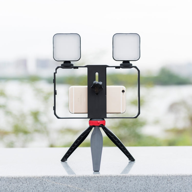 YELANGU PC203 YLG1801C Vlogging Trasmissione in diretta LED Selfie Light Smartphone Video Rig Maniglia Stabilizzatore Staffa in plastica Kit treppiede, PC203
