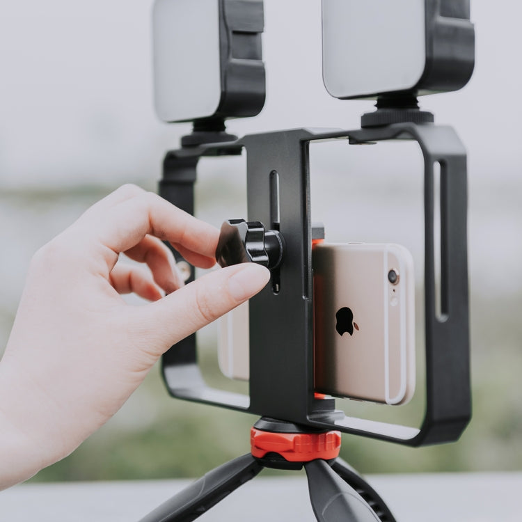 YELANGU PC203 YLG1801C Vlogging Trasmissione in diretta LED Selfie Light Smartphone Video Rig Maniglia Stabilizzatore Staffa in plastica Kit treppiede, PC203