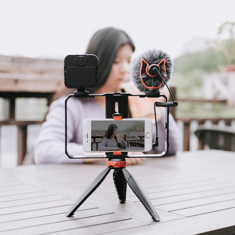YELANGU PC204 YLG1801D Vlogging Trasmissione in diretta LED Selfie Light Smartphone Video Rig Maniglia Stabilizzatore Kit staffa con microfono e treppiede, PC204