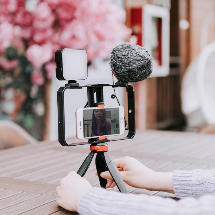 YELANGU PC204 YLG1801D Vlogging Trasmissione in diretta LED Selfie Light Smartphone Video Rig Maniglia Stabilizzatore Kit staffa con microfono e treppiede, PC204