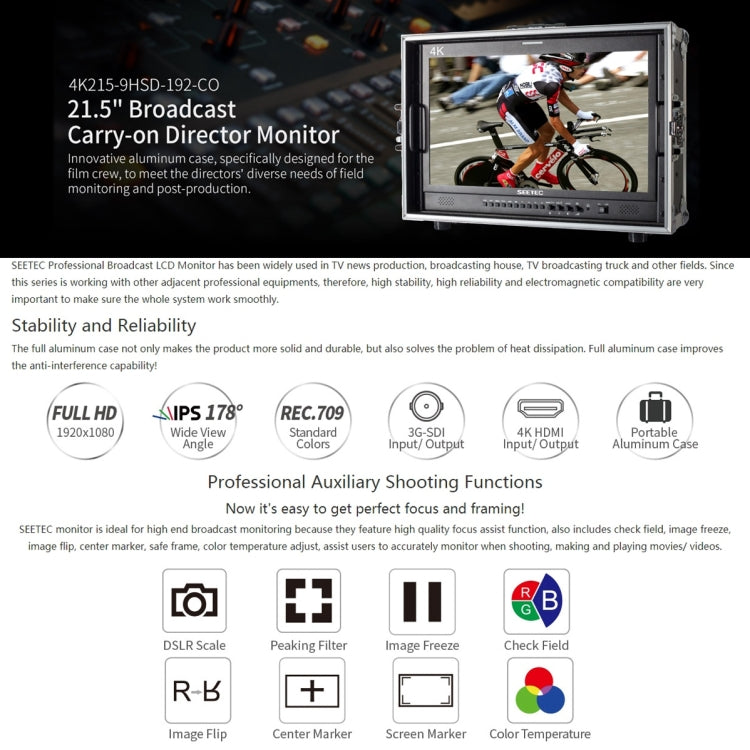 SEETEC 4K215-9HSD-CO 1920x1080 Monitor da campo per telecamera Director Box Full HD SDI/HDMI da 21,5 pollici, 4K215-9HSD-CO