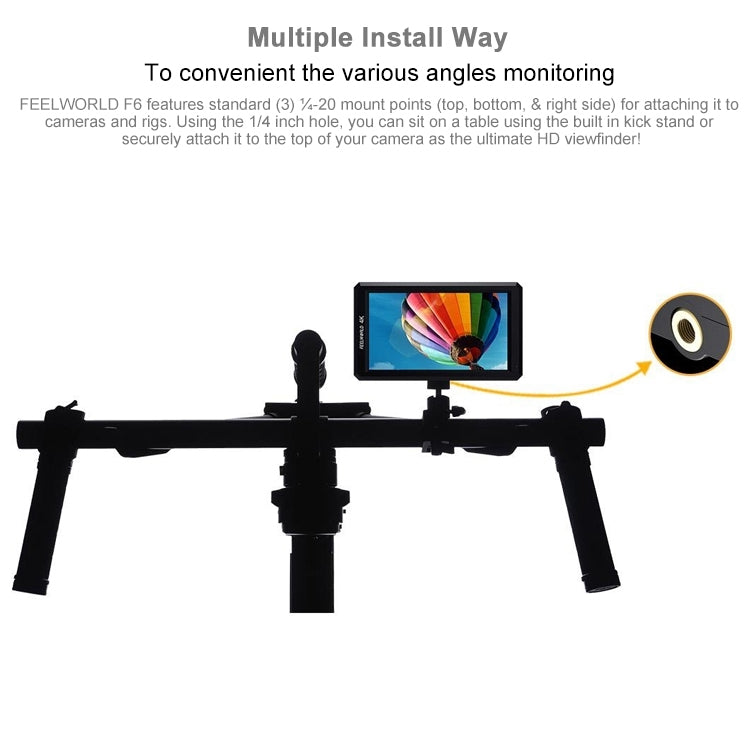 FEELWORLD F6 1920x1080 Schermo IPS da 5,5 pollici Monitor da campo per fotocamera HDMI 4K, F6