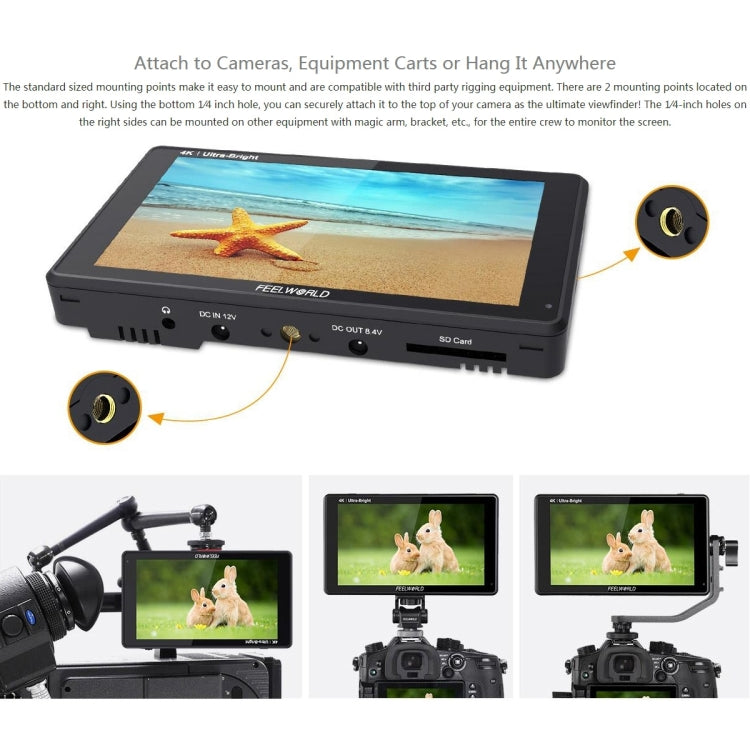 FEELWORLD LUT6 1920x1080 2600 nit Schermo IPS da 6 pollici Monitor da campo con fotocamera HDMI 4K Touch Control, LUT6