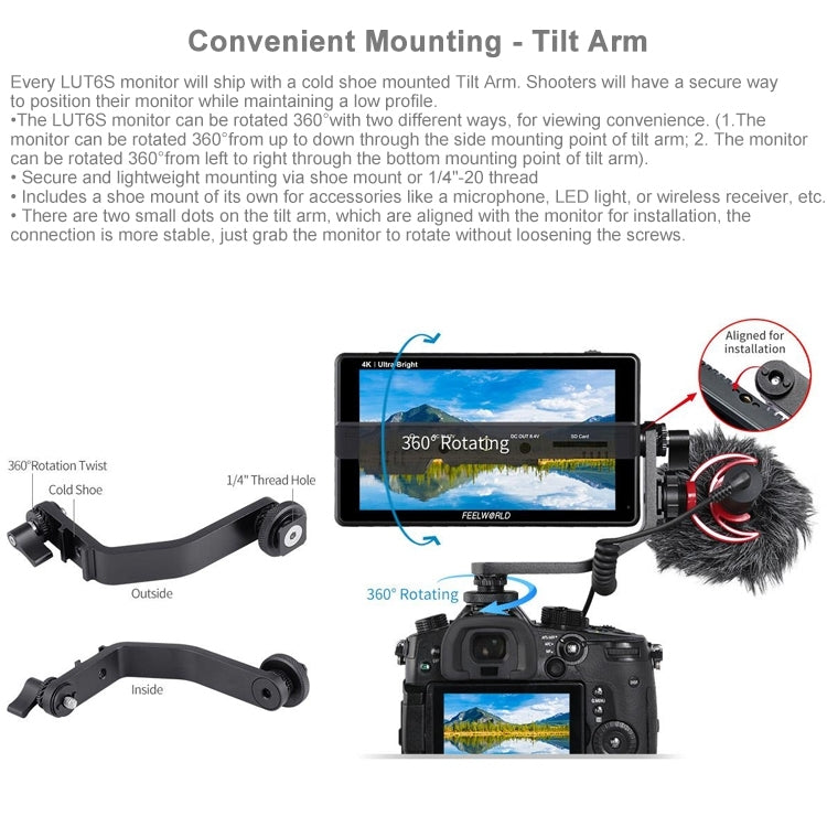 FEELWORLD LUT6S 1920x1080 2600 nit Schermo IPS da 6 pollici HDMI Touch Screen 4K SDI Monitor da campo per fotocamera HDI, LUT6S