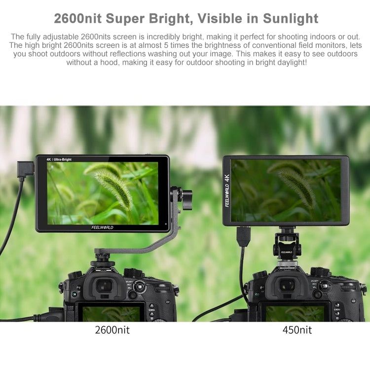 FEELWORLD LUT6S 1920x1080 2600 nit Schermo IPS da 6 pollici HDMI Touch Screen 4K SDI Monitor da campo per fotocamera HDI, LUT6S
