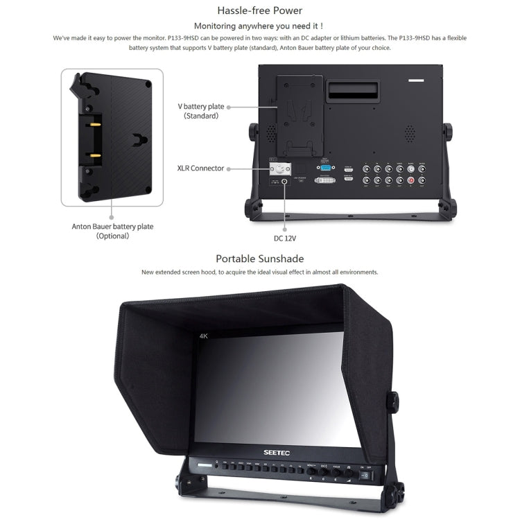 SEETEC P133-9HSD 1920x1080 Monitor da campo per fotocamera a pellicola multimediale Full HD da 13,3 pollici con livello di trasmissione, P133-9HSD