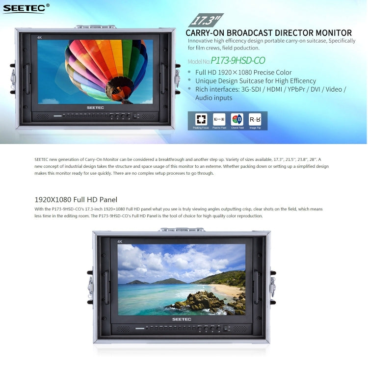 SEETEC P173-9HSD-CO 1920x1080 17.3 pollici SDI / HDMI 4K Livello di trasmissione Fotografia professionale Monitor da campo per fotocamera, P173-9HSD-CO
