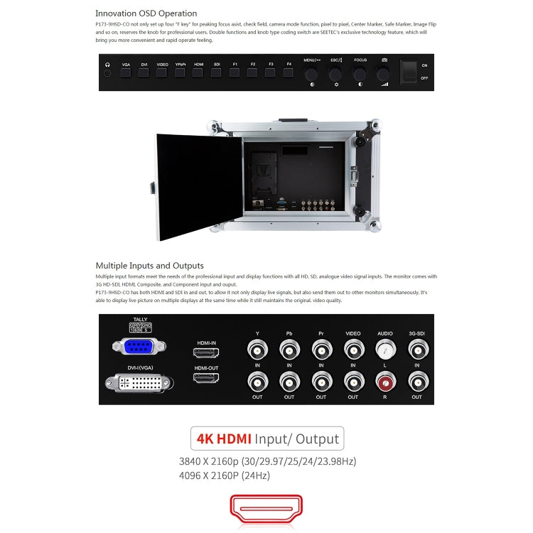 SEETEC P173-9HSD-CO 1920x1080 17.3 pollici SDI / HDMI 4K Livello di trasmissione Fotografia professionale Monitor da campo per fotocamera, P173-9HSD-CO