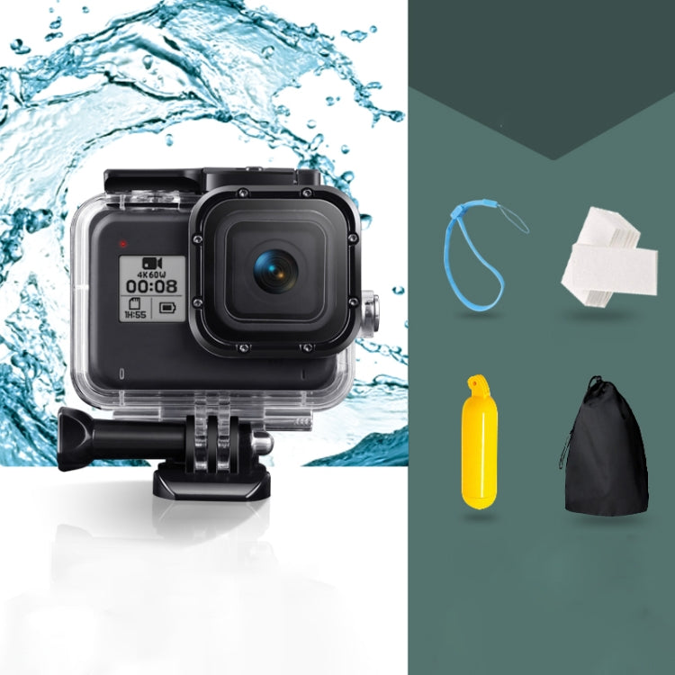 Per GoPro HERO8 Black Custodia protettiva impermeabile da 45 m con fibbia, supporto di base, vite, impugnatura bobber galleggiante, cinturino e inserti antiappannamento, Transparent HERO8 Case