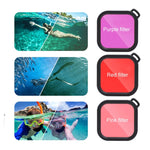 Per GoPro HERO8 Black Custodia protettiva impermeabile da 45 m con fibbia, supporto di base, viti, filtri (viola, rosso, rosa), impugnatura galleggiante, cinturino e inserti antiappannamento, Transparent HERO8 Case+Filters