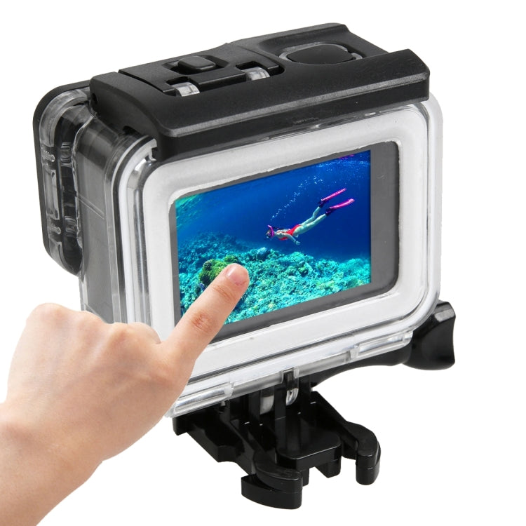 Per GoPro HERO5 Custodia protettiva impermeabile per PC e ABS fino a 30 m + Cover posteriore touch con fibbia Supporto di base e vite lunga, Dimensioni cover posteriore: 7 x 6 cm, Protective Case