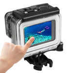 Per GoPro HERO5 Custodia protettiva impermeabile per PC e ABS fino a 30 m + Cover posteriore touch con fibbia Supporto di base e vite lunga, Dimensioni cover posteriore: 7 x 6 cm, Protective Case