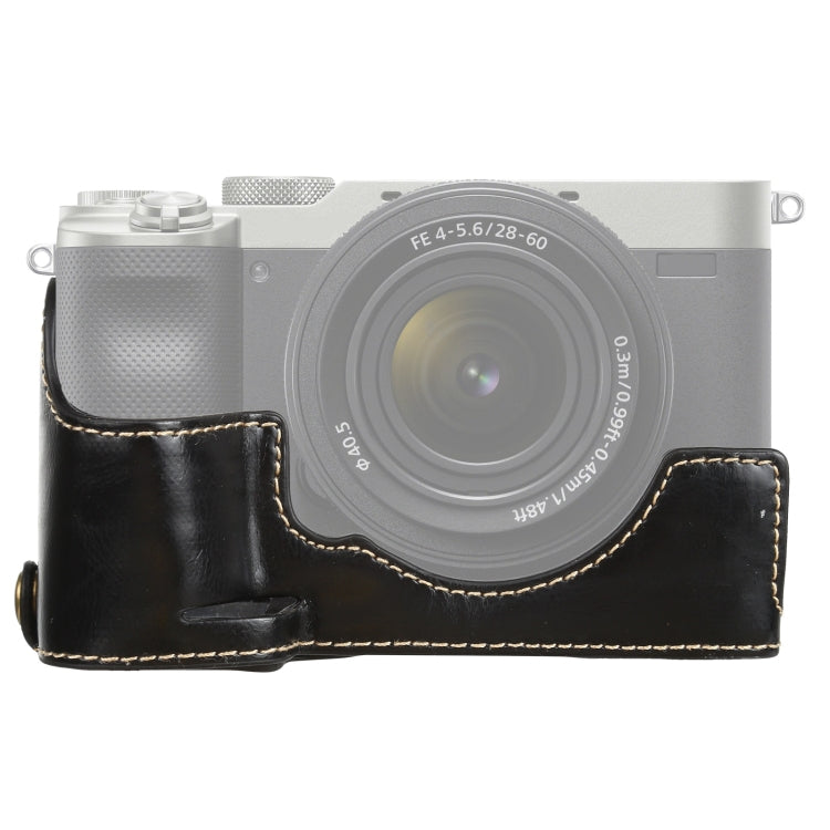 Base mezza custodia per fotocamera in pelle PU con filettatura da 1/4 di pollice per Sony ILCE-7C/A7C, For Sony ILCE-7C/A7C