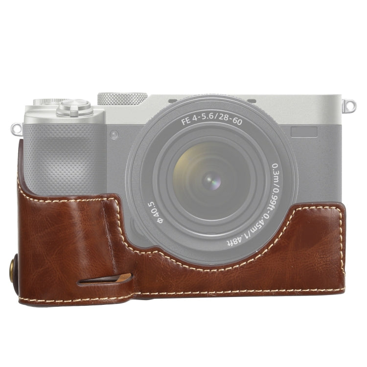Base mezza custodia per fotocamera in pelle PU con filettatura da 1/4 di pollice per Sony ILCE-7C/A7C, For Sony ILCE-7C/A7C