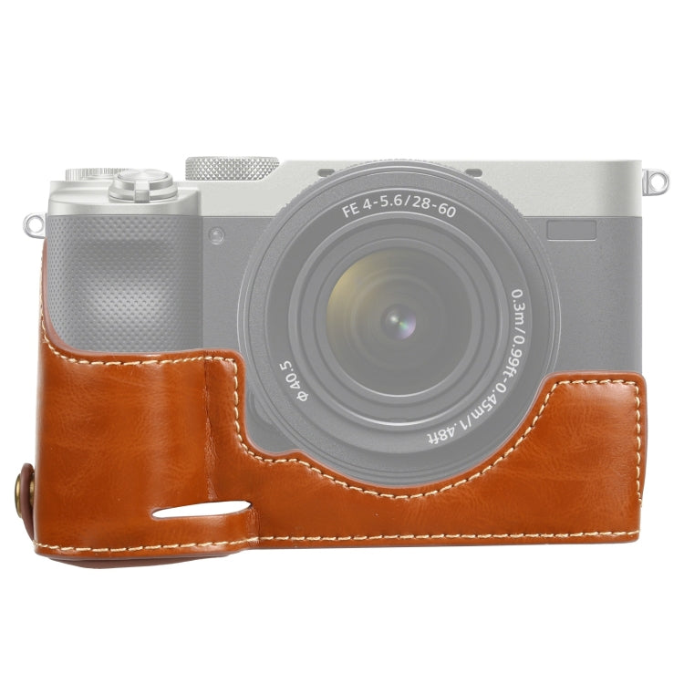 Base mezza custodia per fotocamera in pelle PU con filettatura da 1/4 di pollice per Sony ILCE-7C/A7C, For Sony ILCE-7C/A7C