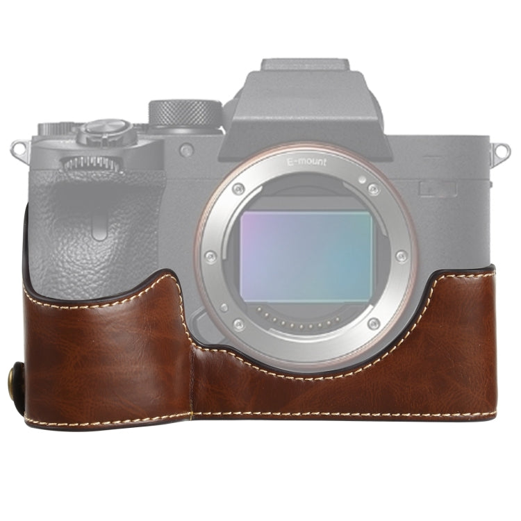 Base mezza custodia per fotocamera in pelle PU con filettatura da 1/4 di pollice per Sony ILCE-7RM4 / A7RM4 / A7R IV, For Sony ILCE-7RM4