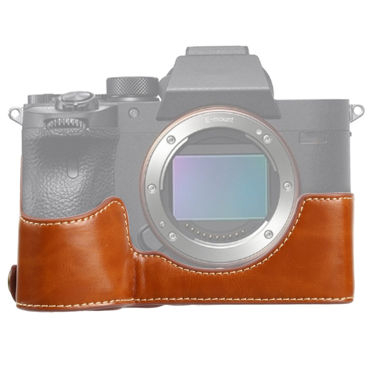 Base mezza custodia per fotocamera in pelle PU con filettatura da 1/4 di pollice per Sony ILCE-7RM4 / A7RM4 / A7R IV, For Sony ILCE-7RM4