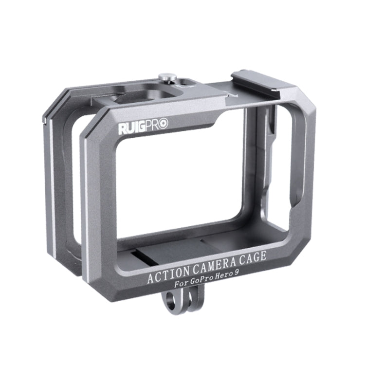 RUIGPRO per GoPro HERO10 Black / HERO9 Gabbia protettiva per montaggio su telaio con bordo in metallo nero e base doppia per scarpe fredde, Silver Grey