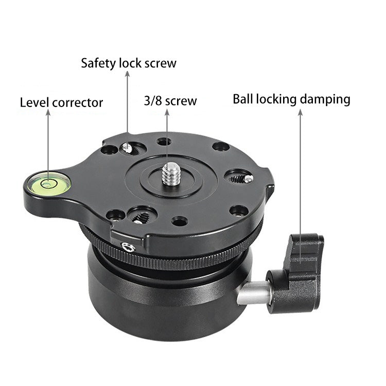 BEXIN DY-60N Cupola con filettatura da 3/8 pollici Treppiede professionale Livellamento Base della testa panoramica a 360 gradi con livella a bolla e adattatore a vite da 3/8 pollici, DY-60N 3/8 inch