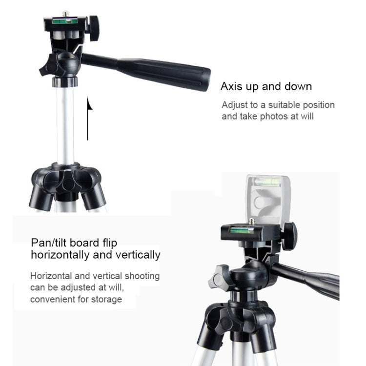 Treppiede per trasmissione dal vivo Gambe pieghevoli a 4 sezioni Supporto per treppiede in lega di alluminio con testa tridimensionale a forma di U per DSLR e fotocamera digitale, altezza regolabile: 35-106 cm, 3110 Silver