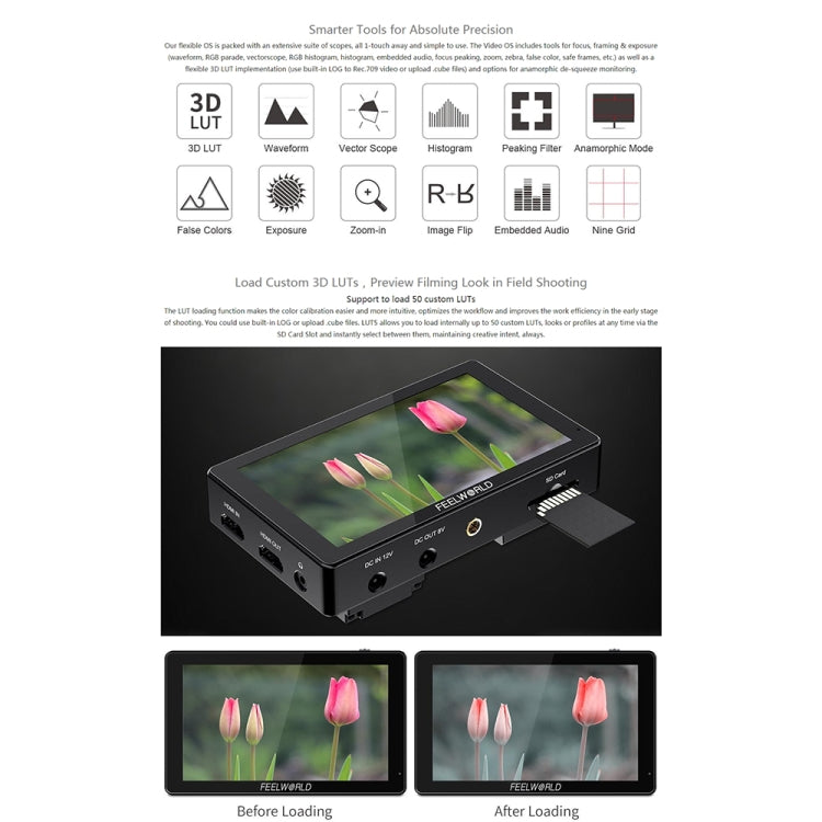 FEELWORLD LUT5 Monitor da campo per fotocamera DSLR con touch screen ultra luminoso da 5,5 pollici 3000nit, LUT5