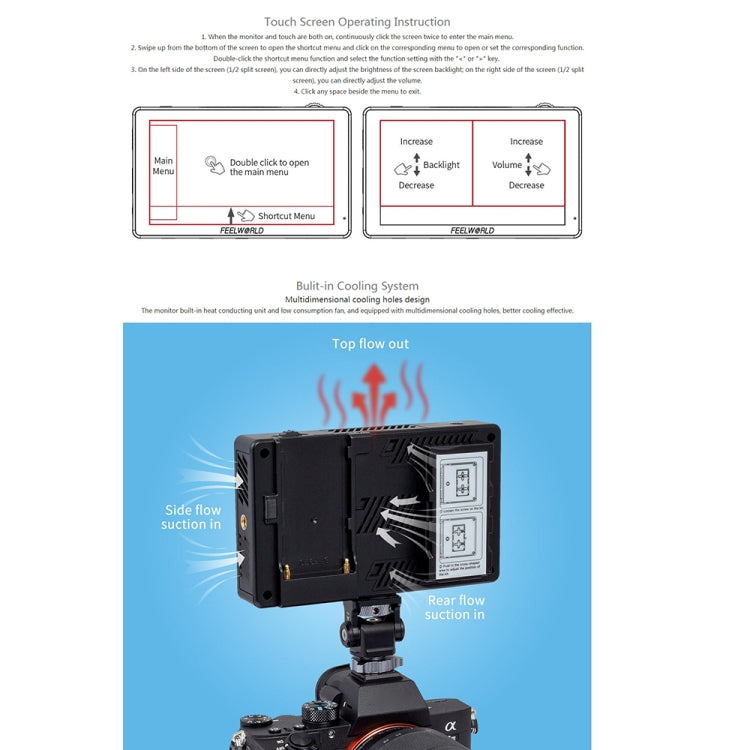 FEELWORLD LUT5 Monitor da campo per fotocamera DSLR con touch screen ultra luminoso da 5,5 pollici 3000nit, LUT5
