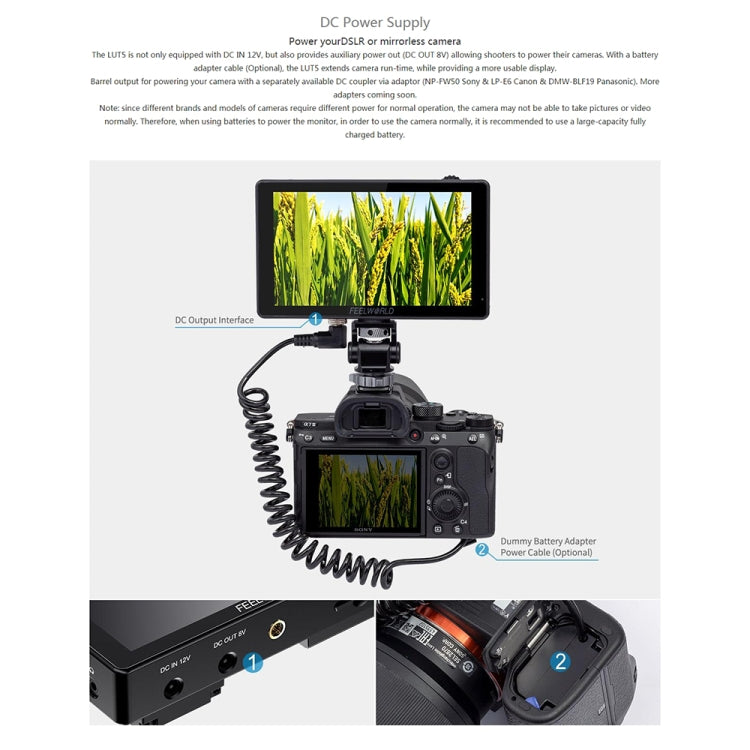 FEELWORLD LUT5 Monitor da campo per fotocamera DSLR con touch screen ultra luminoso da 5,5 pollici 3000nit, LUT5