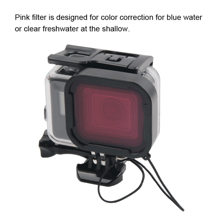 Custodia protettiva impermeabile da 45 m + cover posteriore touch screen per GoPro NEW HERO /HERO6 /5, con supporto base fibbia e vite e filtri (viola, rosso, rosa), non è necessario rimuovere l'obiettivo, Touch Screen + Filters (Transparent)          ...