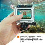 Custodia protettiva impermeabile da 45 m + cover posteriore touch screen per GoPro NEW HERO /HERO6 /5, con supporto base fibbia e vite e filtri (viola, rosso, rosa), non è necessario rimuovere l'obiettivo, Touch Screen + Filters (Transparent)          ...