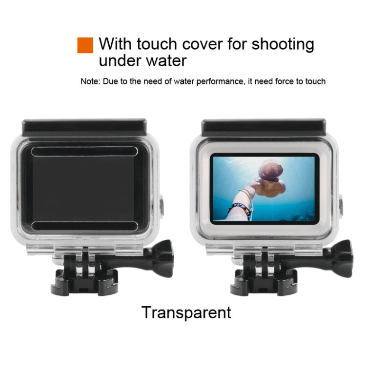 Custodia protettiva impermeabile da 45 m + cover posteriore touch screen per GoPro NEW HERO /HERO6 /5, con supporto base fibbia e vite e filtri (viola, rosso, rosa), non è necessario rimuovere l'obiettivo, Touch Screen + Filters (Transparent)          ...