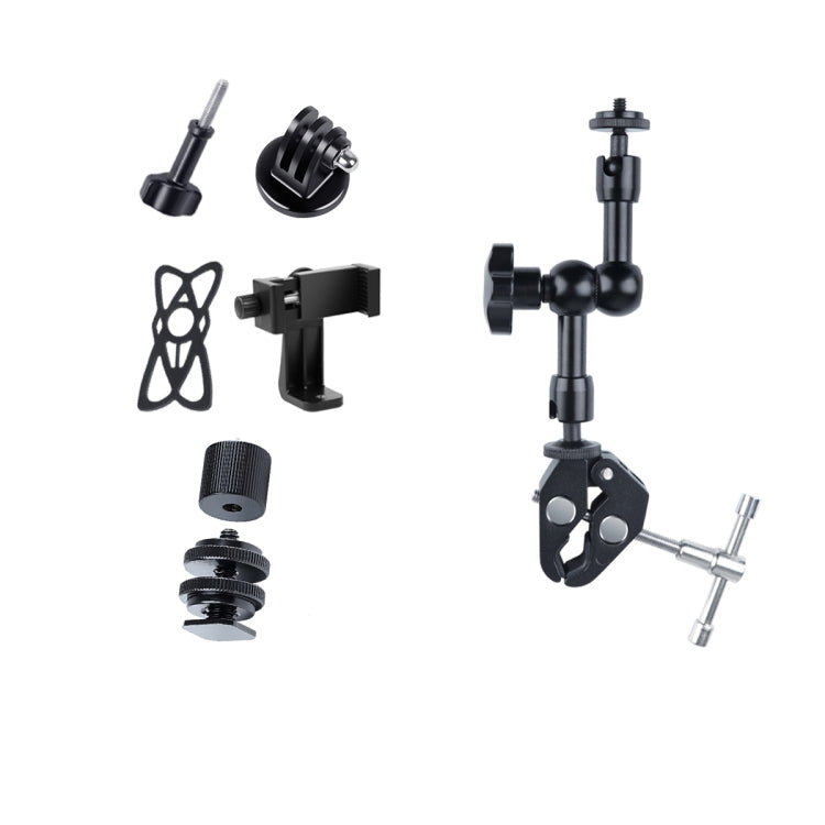 Braccio magico articolato con attrito regolabile da 7 pollici + grandi clip ad artiglio con morsetto per telefono, 7 inch Magic Arm + Claws Clips with Phone Clamp