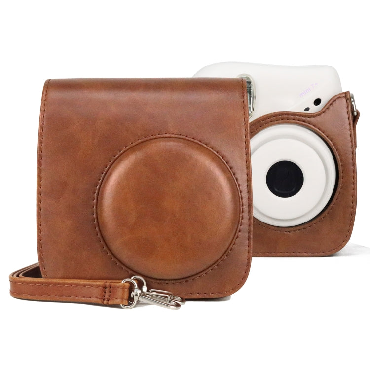 Borsa per fotocamera con custodia in pelle PU retrò per tutto il corpo con cinturino per FUJIFILM instax mini 7+, For FUJIFILM Instax Mini 7+