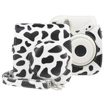 Borsa per fotocamera con custodia in pelle PU per tutto il corpo di mucca da latte con cinturino per FUJIFILM instax mini 7+, Milk Cow