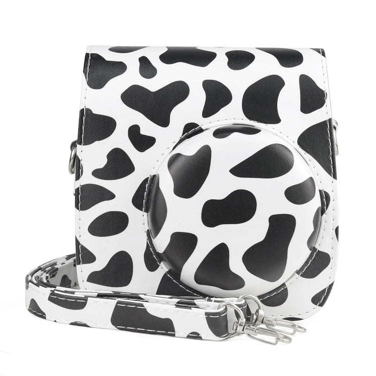 Borsa per fotocamera con custodia in pelle PU per tutto il corpo di mucca da latte con cinturino per FUJIFILM instax mini 7+, Milk Cow