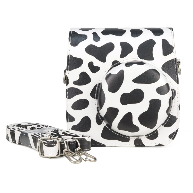 Borsa per fotocamera con custodia in pelle PU per tutto il corpo di mucca da latte con cinturino per FUJIFILM instax mini 7+, Milk Cow