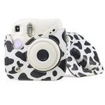 Borsa per fotocamera con custodia in pelle PU per tutto il corpo di mucca da latte con cinturino per FUJIFILM instax mini 7+, Milk Cow