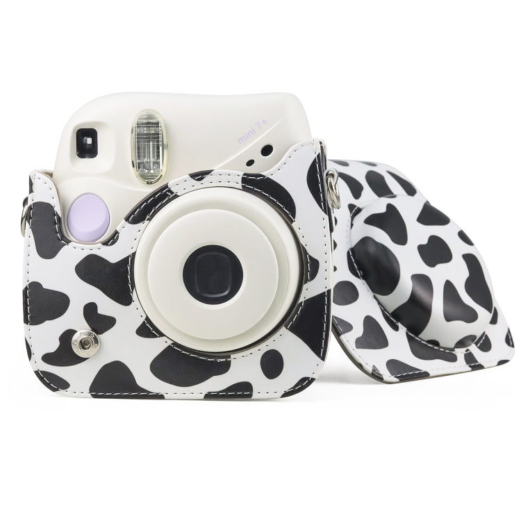 Borsa per fotocamera con custodia in pelle PU per tutto il corpo di mucca da latte con cinturino per FUJIFILM instax mini 7+, Milk Cow