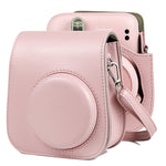 Custodia in pelle per fotocamera a corpo pieno in tinta unita con cinturino per FUJIFILM Instax mini 11