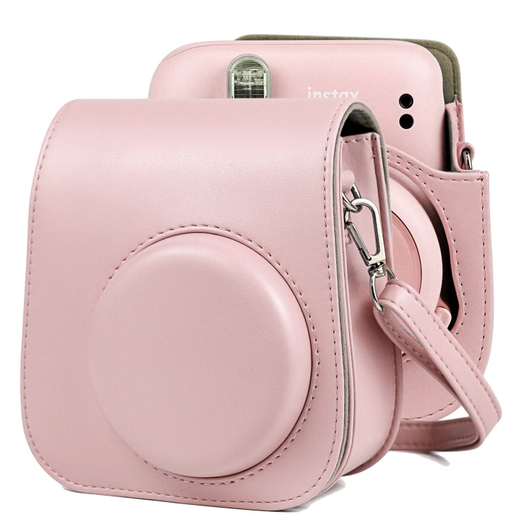 Custodia in pelle per fotocamera a corpo pieno in tinta unita con cinturino per FUJIFILM Instax mini 11