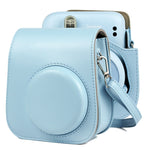 Custodia in pelle per fotocamera a corpo pieno in tinta unita con cinturino per FUJIFILM Instax mini 11