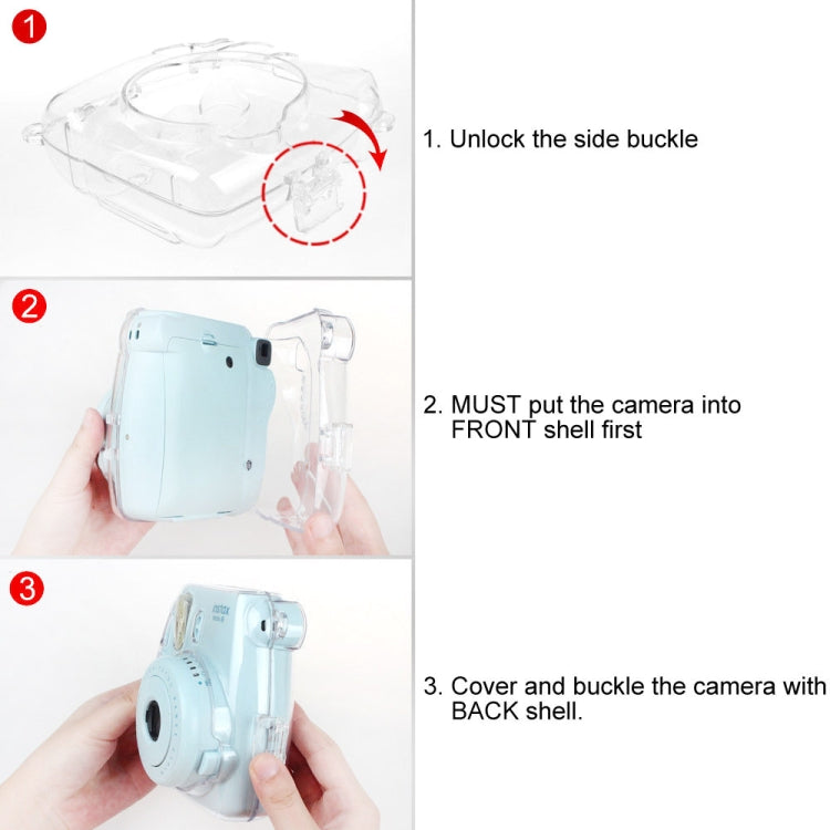 Custodia protettiva in cristallo con cinturino per FUJIFILM instax mini 9 / mini 8+ / mini 8, For FUJIFILM instax mini 9