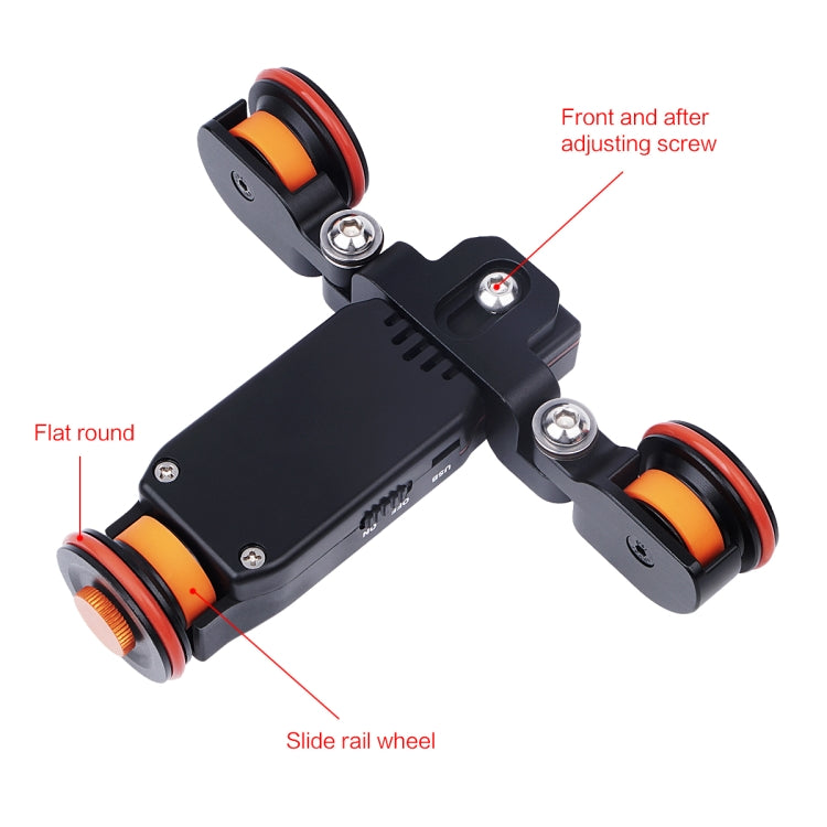 YELANGU L4X Ruota per fotocamera Dolly II Carrello elettrico per binario a 3 ruote Puleggia video con telecomando per fotocamere DSLR/DV domestiche, GoPro, smartphone, Carico: 3 kg, L4X Dolly Car Black