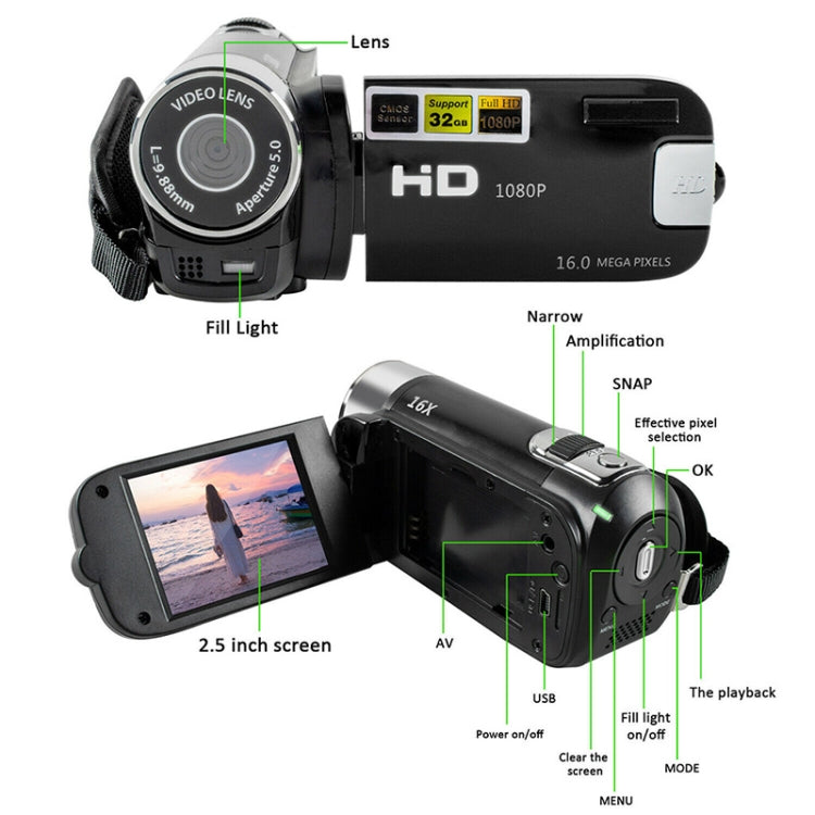 16X Digital Zoom 16 Million Pixels HD Home Travel DV Camcorder UK Plug