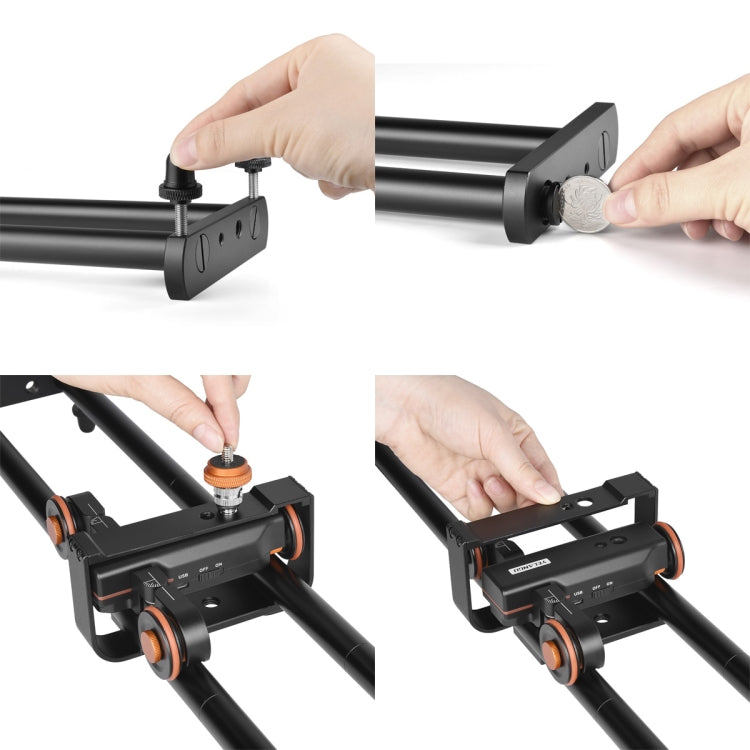 YELANGU L4X-BE YLG1817A Binario di scorrimento per giunzioni in lega di alluminio da 60 cm + Puleggia video a 3 ruote Carrello per macchine fotografiche reflex/videocamere, L4X-BE 60cm Rail Track + Dolly Car