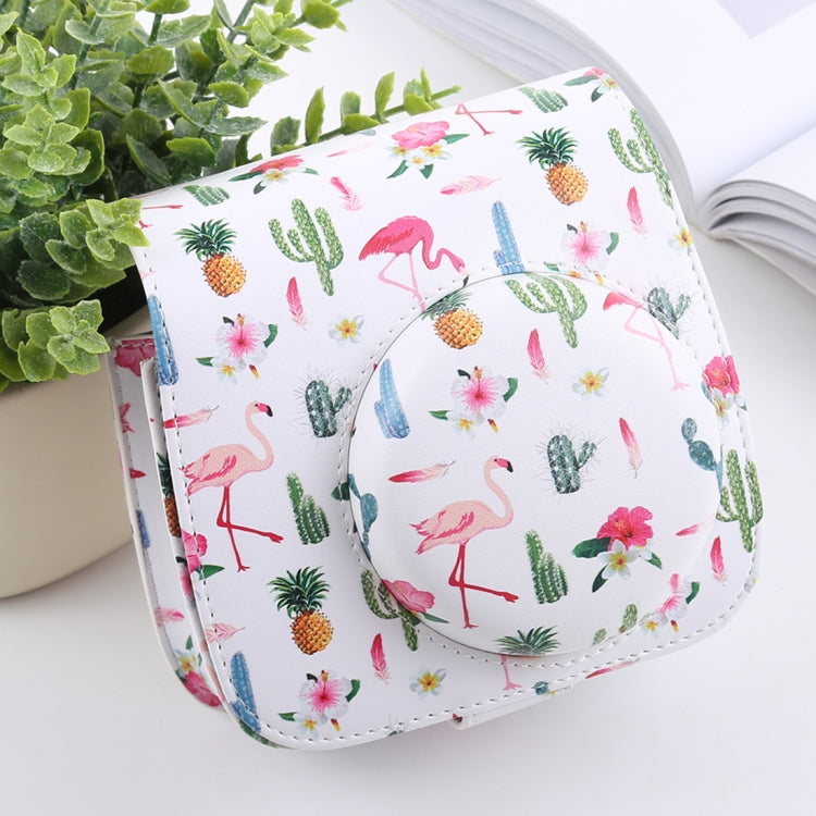 Custodia in pelle PU per fotocamera full body modello Cactus Flamingo con cinturino per FUJIFILM instax mini 9 / mini 8+ / mini 8, Cactus Flamingo