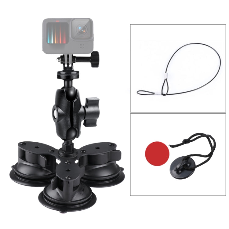 Supporto triangolare a ventosa con adattatore per treppiede, cavo in acciaio e fibbia di sicurezza, Triangle Suction Cup