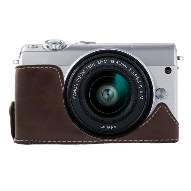 Base mezza custodia per fotocamera in pelle PU con filo da 1/4 di pollice per Canon EOS M100, For Canon EOS M100