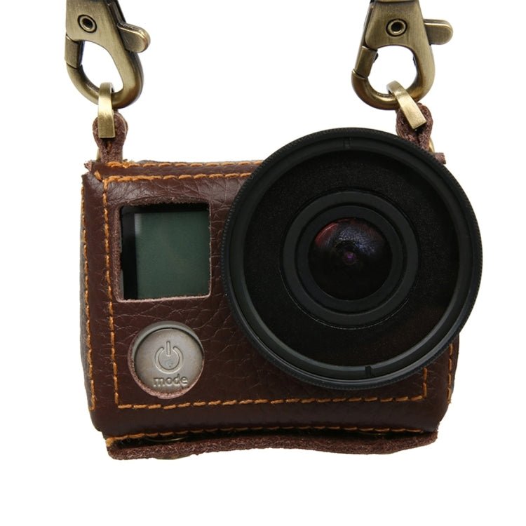 Per GoPro HERO4 Litchi Texture Custodia protettiva in vera pelle con tracolla, Litchi Texture (Brown), Litchi Texture (Black)